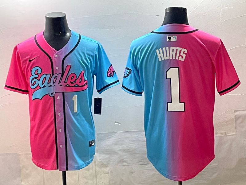 Men 2025 Philadelphia Eagles #1 Hurts Blue pink Nike Limited NFL Jersey style 02